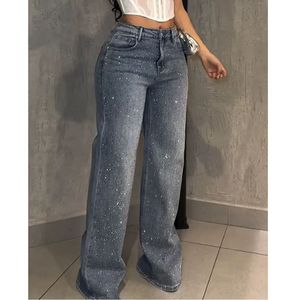 Jeans da Donna a Vita Media e Gamba Dritta, Vestibilità Comoda, Completamente Decorati con Strass, Stile Street Casual, <span class=keywords><strong>Pantaloni</strong></span> Lunghi in Denim Personalizzabili - Product Image 2