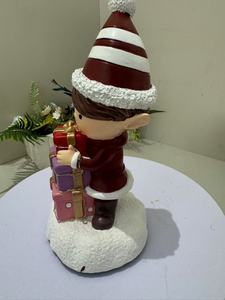 卸売LEDクリスマス樹脂工芸品エルフの置物、ギフトボックスを持った-家庭用お祝い飾り - Product Image 3