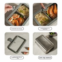 Boîte à lunch en titane avec couvercle en verre, scellable au micro-ondes, portable, rectangulaire, double compartiment, grande capacité, boîte de pique-nique d'extérieur