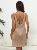 Robe courte de plage pour femme, col en V, bretelles spaghetti, crochet ajouré, fente latérale, tricotée, cache-maillot de bain, tenue de plage