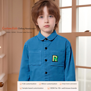 Vêtements pour enfants, automne, décontractés, extérieur, lourds, respirants, doux, 100% coton, patchwork, lettre, poche, chemise à manches longues pour garçons - Product Image 1