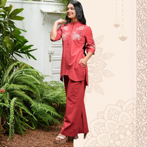 Excellent Quality Bulk Button-<b>Down</b> Embroidery Asymmetrical Kurta Top and <b>Pant</b> Set - Product Image 4