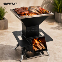 Réchaud à bois portable commercial avec poignées latérales et grille de cuisson en acier inoxydable – Ensemble d'usine