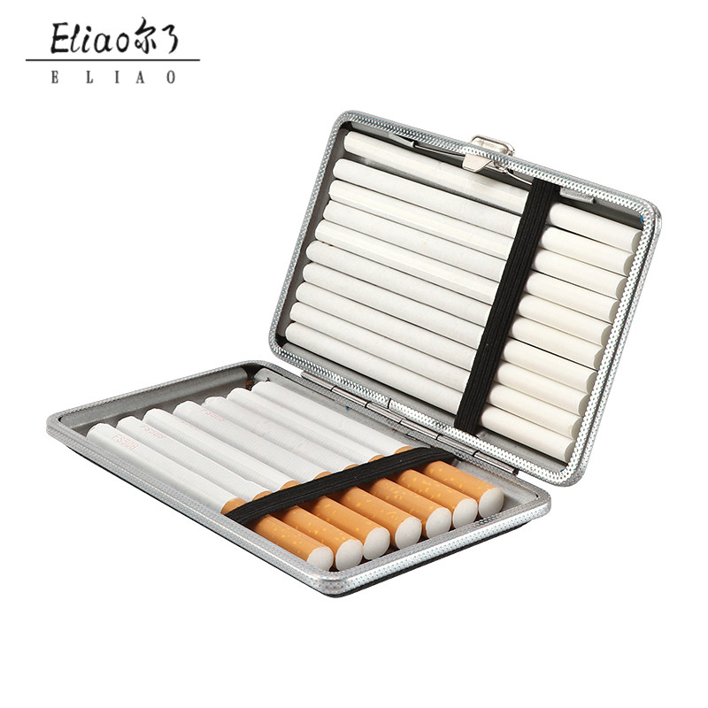 Erliao High Quality Leather Cigarette Box Case Trade Wholesale Classic Style Portable Luxury Custom Cigarettes Case Metal