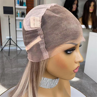 Peluca de Cabello Humano con Encaje Completo 13x4, 12 Pulgadas, Lisa, Color Rubio Ceniza Ombre, Estilo Bob, 150% de Densidad, Sin Pegamento