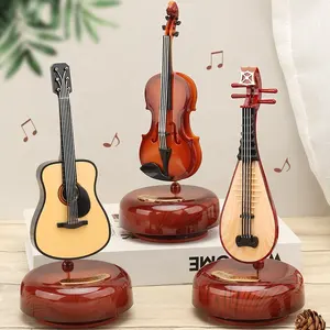 2023 Rotating Music Box Guitar Violin Music Box Birthday Gift Creative Decoration Music Box For Party Cake Decorating Suppliers