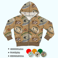 Ensemble deux pièces imprimé dessin animé, haut à capuche zippé camouflage à manches longues, veste d'extérieur en bambou pour garçons, collection automne