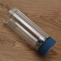 Bouteille d'eau en verre bicouche transparente de mini capacité avec couvercle à vis en acier inoxydable