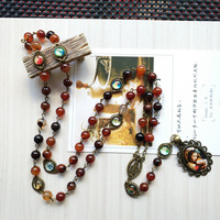 Vente en gros de pendentifs en verre vintage argenté, cabochon, Vierge Marie, chapelet, perles d'agate, pour femmes, prière, église catholique, cadeau européen