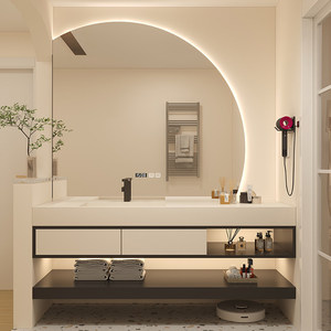 Customized Cream Style Rock Slab Hot Bending One-piece Seamless Ceramic Basin Bathroom <strong>Cabinet</strong> Combination Toilet Semi-<strong>circle</strong> - Product Image 5