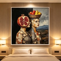 Peinture à l'huile sur toile texturée, portrait surréaliste encadré, idéal pour la décoration d'hôtels, de cafés et de salons.
