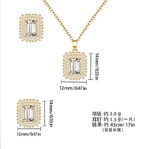 Shining Pearl Copper Earrings And Necklace <b>Set</b> <b>Square</b> Geometric Party Jewelry Women's Luxury Fashion Jewelry <b>Sets</b> - Product Image 5