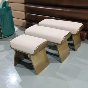 High-End Bedroom Furniture Bedside Stool Modern Style Living Room Leisure Sofa Stool Leather Stainless Steel Upholstered Bench