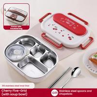Boîte à lunch en acier inoxydable pour enfants à 5 compartiments avec bol à soupe, récipient de stockage alimentaire, boîte bento pour l'école, les étudiants, les adultes, le bureau