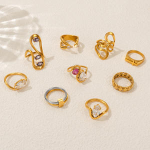 Новинка, розовые циркониевые кольца в стиле бохо, с волнистой линией, в день, милый набор колец, 2025 жаркое лето, 18k PVD Позолоченные ювелирные изделия из нержавеющей стали - Product Image 4