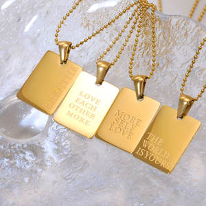 Collar de Acero Inoxidable con Letra Rectangular en Inglés, Chapado en Oro de 18K, para Mujer, Collar con Colgante de Moda - Product Image 2