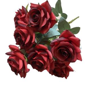Nuevo ramo de rosas artificiales de <span class=keywords><strong>9</strong></span> cabezas, rosas de seda de flores artificiales para boda, para el hogar Decoración de mesa, ceremonia - Product Image 6