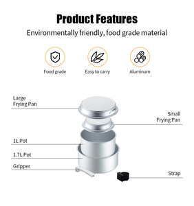 Ensemble de 6 casseroles ultra-compactes empilables de 1L/1,7L en aluminium anodisé, légères pour les amateurs de survie en milieu sauvage - Product Image 4