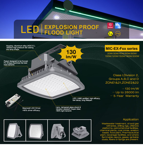 תאורת הצפה תעשייתית LED 100W 150W מאושרת ATEX, עמידה בפני פיצוץ, Class 1 Division 2, לאזורים מסוכנים. - Product Image 2