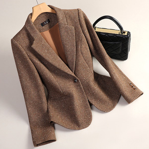 Women's Wool Blazer Coffee Color Slim Fit Autumn Winter Casual Suit GDX1669 - Product Image 1