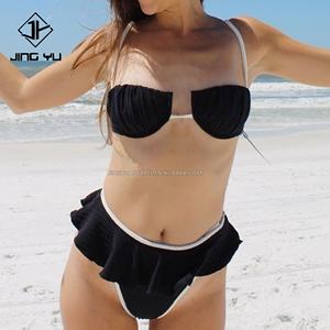 Conjunto de Bikini de tela arrugada Control de barriga traje de baño ropa de playa trajes de baño de lujo con estampado Hawaiano personalizado para mujer - Product Image 4