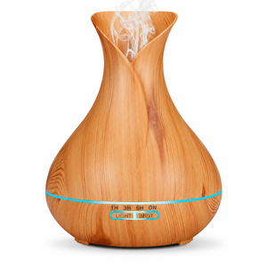 Diffuseur <span class=keywords><strong>d</strong></span>'arômes en bois grainé 500 ml, humidificateur ultrasonique sans BPA, 14 W, 7 couleurs LED, minuterie 1/3/6 h, arrêt automatique, AC100-240V, OEM - Product Image 1