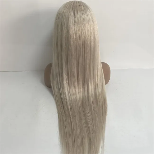 Europäische Jungfrau Echthaar 60 # Platin blond Farbe 150% Dichte Gerade 28 Zoll Langes Haar Volle Spitze Perücke für weiße Frau