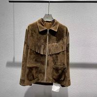 Veste bomber pour femme à franges, en daim, grande taille, avec pompons – Nouvelle collection