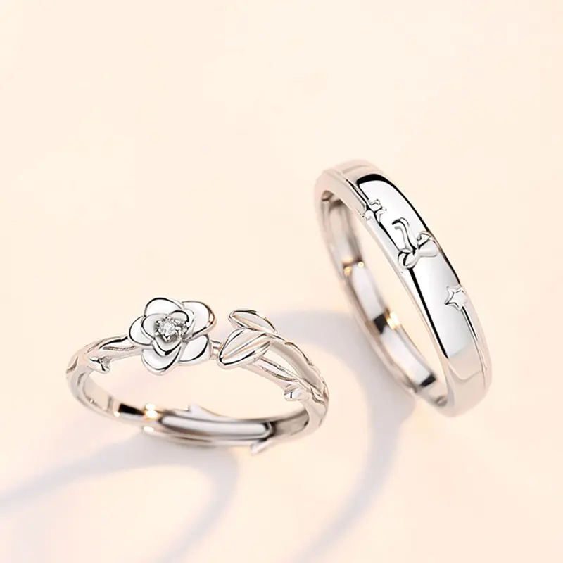 PASUXI 925 Anéis de prata esterlina românticos para casal, joia de prata esterlina para presente de aniversário de casamento, joia de moda fina