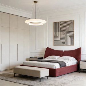 <span class=keywords><strong>Cama</strong></span> de Plataforma de Tela de Lujo, Estilo Italiano Minimalista, Cabecera Curva, Diseño de Diseñador, Tamaño Queen, para Apartamento - Product Image 2