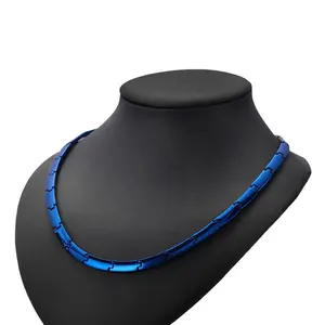 Perhiasan Biomagnetik Grosir Mode Kalung Rantai Titanium Biru dengan Germanium