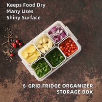 Boîte de rangement pour réfrigérateur à 6 compartiments, organiseur de fruits et légumes, panier de drainage, bac à viande, oignon, gingembre, transparent, en PP, étanche