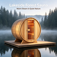 Sauna de Vapor Seco para Exteriores, Sauna de Barril de Cedro Rojo con Panel de Control Computarizado, Capacidad para 2 Personas, Calefacción de 4-6KW