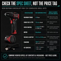 Perceuse électrique professionnelle 12V à vitesse variable avec moteur sans balais, 2 réglages de vitesse, perceuse et ensemble de perceuses sans fil pour le travail du bois