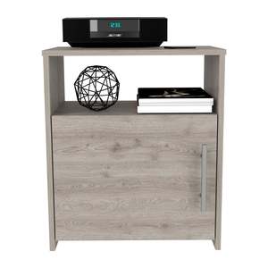 Nightstand Single Door Cabinet Metal Handle One <b>Shelf</b> Light Gray Storage Unit Bedroom Furniture - Product Image 3