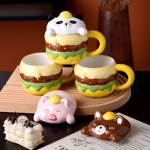 Dessin animé Burger <span class=keywords><strong>tasse</strong></span> à thé en céramique cadeau d'anniversaire des meilleurs amis Souvenir pratique pour <span class=keywords><strong>tasse</strong></span> à café avec couvercle beau - Product Image 3