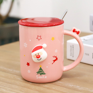 Tazza di ceramica del fumetto di natale di stile nordico tazza di regalo creativa della tazza di caffè dell'ufficio del tè dell'acqua sveglia con il cucchiaio del coperchio - Product Image 2