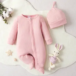 아기 아기 소년 수면 및 놀이 Pjs 폴리 에스테르 원피스 지퍼 프론트 롬퍼 점프수트 잠옷