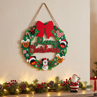 Couronne de Noël en bois à suspendre, motif nœud de dessin animé, décoration murale pour une ambiance festive