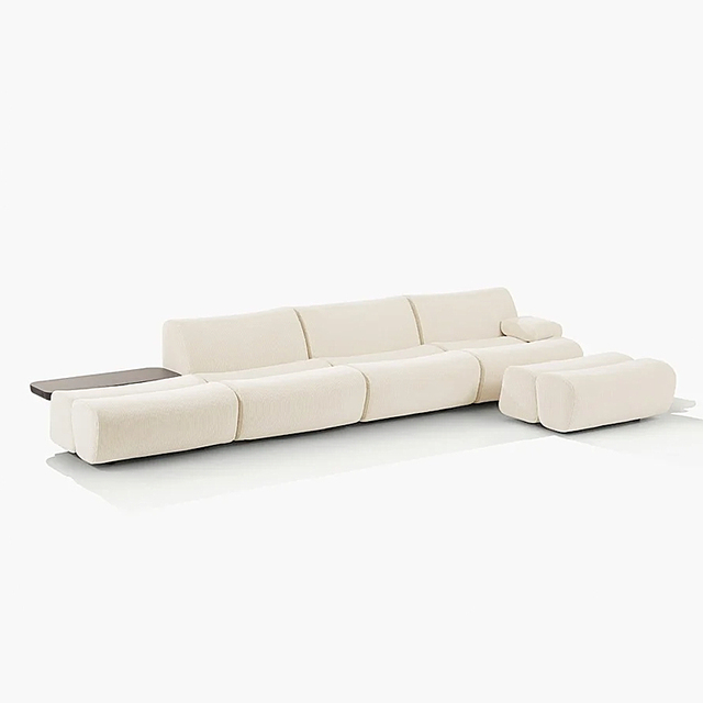 Modern Modular Upholstered Sofa with Built-in Side Table and Soft Fabric for Spacious Living Room