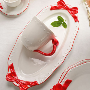 Ensemble <span class=keywords><strong>théière</strong></span> <span class=keywords><strong>et</strong></span> <span class=keywords><strong>tasse</strong></span> en céramique LovingHome Valentine Cup, service à thé <span class=keywords><strong>et</strong></span> café en porcelaine pour 1 personne avec ruban rouge rose - Product Image 2
