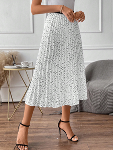 Falda Midi Plisada de Gasa con Puntos Blancos, Cintura Alta, Cintura Elástica en Contraste, Elegante y Casual para Fiesta, Personalizable - Product Image 2