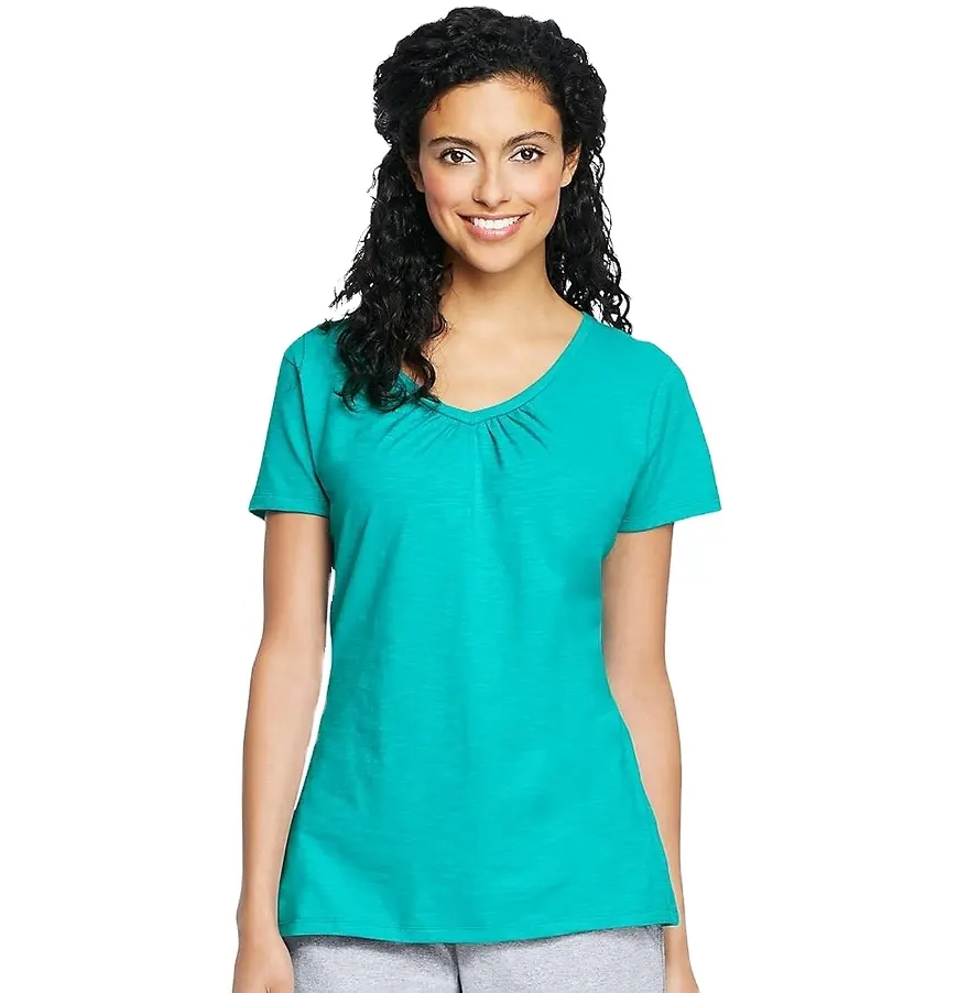 レディースシャツコットンシャーリングVネックTシャツコットンTシャツ女性用Tシャツカスタムロゴデザイン独自のパーソナライズされたシャツ