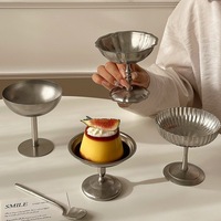 Bol à dessert vintage mat en acier inoxydable, coupe à glace élégante sur pied, récipient de service, présentoir à pudding et snacks, vaisselle de table