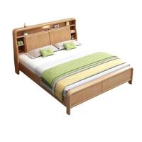 Lit double minimaliste en bois massif de style nordique moderne, lit king-size avec grand espace de rangement et cadre pneumatique