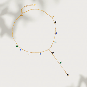 Nuevo Collar de Moda con Colgante en Forma de Y de Acero Inoxidable Chapado en Oro de 14k con Detalles Cúbicos Multicolores para Mujer, Joyería para Fiestas y Compromisos - Product Image 5