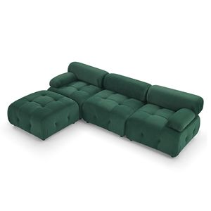 Canapé modulaire en velours vert capitonné, réversible, en forme de L, avec ottoman pour salon D0100H5RZMX - Product Image 4