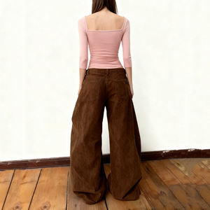 กางเกงยีนส์ขากว้างทรงหลวมเอวสูง สีน้ำตาล สไตล์เรโทร สตรีท แคชชวล - Product Image 4