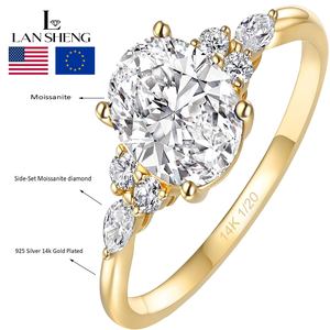 Nuevo Anillo de Moissanita Creada en Laboratorio en Plata 925 Bañada en Oro, Regalo de Compromiso, Anillo de Boda con Moissanita de Corte Ovalado de 6x8mm para Mujer - Product Image 1