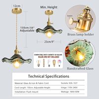 SIMIG 9 'Vintage Lotus Feuille Verre Pendentif Lumière Hauteur Réglable Floral Suspension Lampe E26 Laiton Titulaire Ferme Éclairage